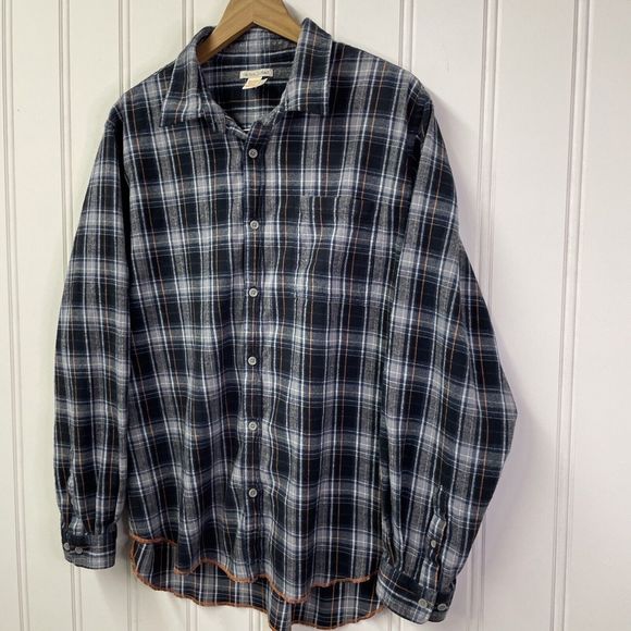 Carbon 2 Cobalt Men Long Sleeve Button Plaid Check Cotton Flannel Shirt Size L - Picture 3 of 8